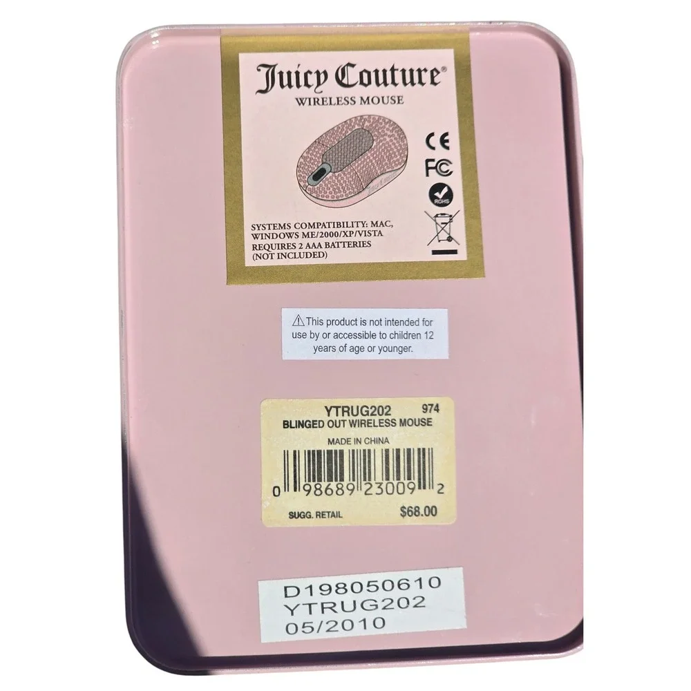 Juicy Couture Pink Rhinestone Wireless Optical Bling Computer Mouse Y2K Rare